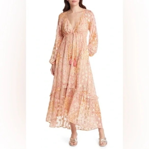Ciebon NWT Crissta Metallic Print Long Sleeve Maxi Dress Size XS - Picture 1 of 5